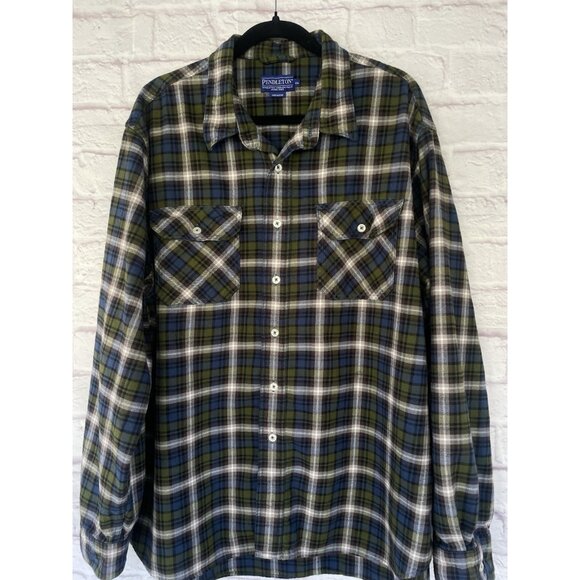 Pendleton WOOLENMILLS Wool Flannel Shirt Size XXL  PLAID BLUE/GREEN - Picture 15 of 16